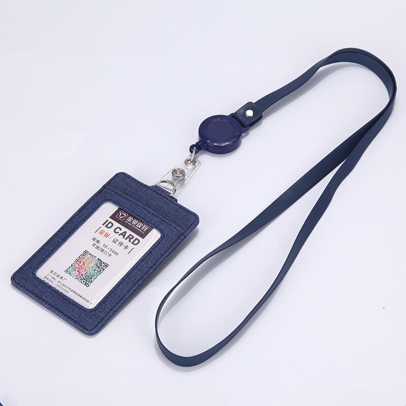 Work Badge Business Card Holder Men Women Worker with Rope Retractable PU Leather Employee Name ID Card Case Lanyard: Retractable pu rope1