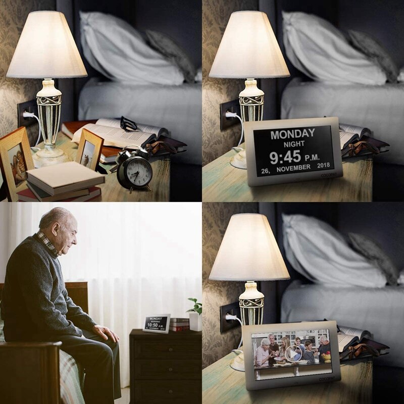 7 Inch Digital Calendar Day Clock Large Clear Digits Display Alarm Clock with HD Digital Photo Frame