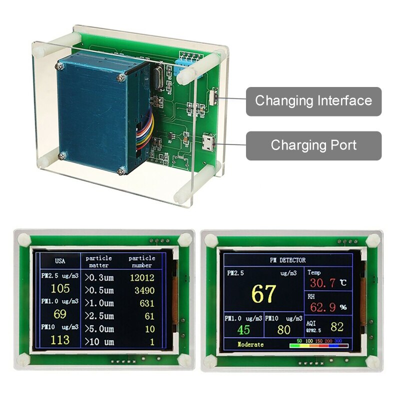 Digital LCD Display 2.8inch Air Detector Monitor Dust Sensor PM1.0 PM2.5 PM10.0 AQI Temperature&humidit Accurate Home