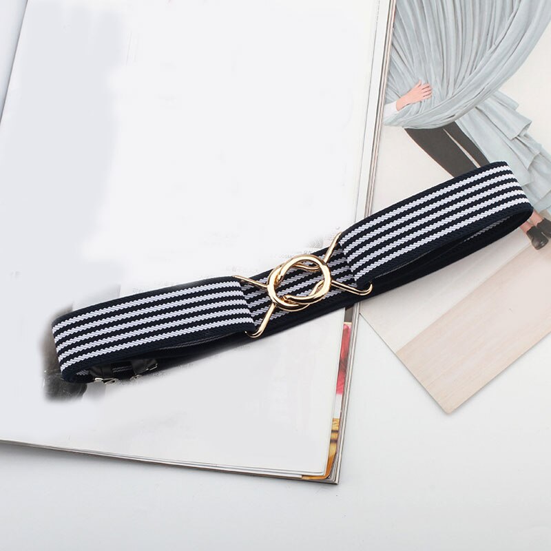 Metall Schnalle Dünne dehnbar Taille Gürtel gestreift Elastische Bund Elegante Frauen Gürtel Zubehör Schwarz Weibliche Gürtel