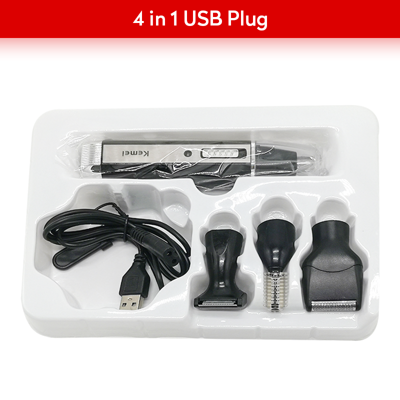 Recortador de pelo eléctrico 4 en 1 para hombre y mujer, recortador de pelo de nariz y Oreja, indoloro, para recortar patillas, cejas y barba: 4 in 1 USB Plug