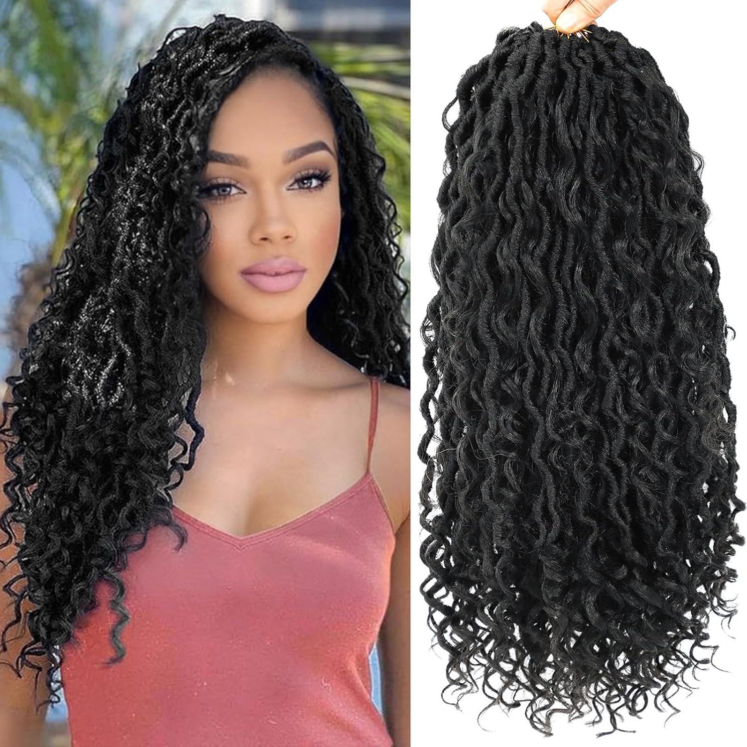 Diosa Locs Pelo de ganchillo Locs sintéticos River Locs Pelo de ganchillo con extremos rizados Diosa Faux Locs Pelo de ganchillo para mujeres negras