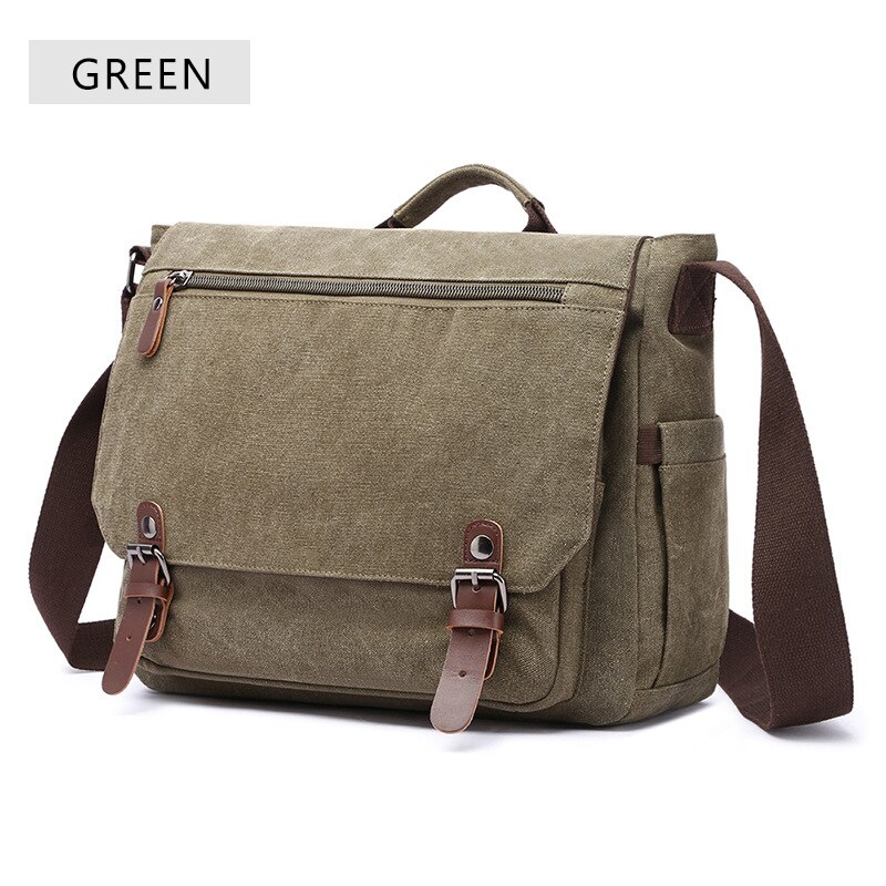 Retro Canvas Multifunction Messenger Shoulder Bag Solid Briefcases Suitcase Card Pocket For Men Women Outdoor Office Bag XA288ZC: Army green