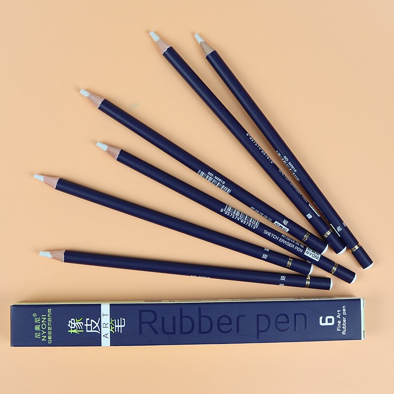 Nyoni  n2810 gummi pen viskelæder blyant 6 stk / sæt fremhæv modellering gummi blyant revidere detaljer viskelæder pen til tegning forsyninger