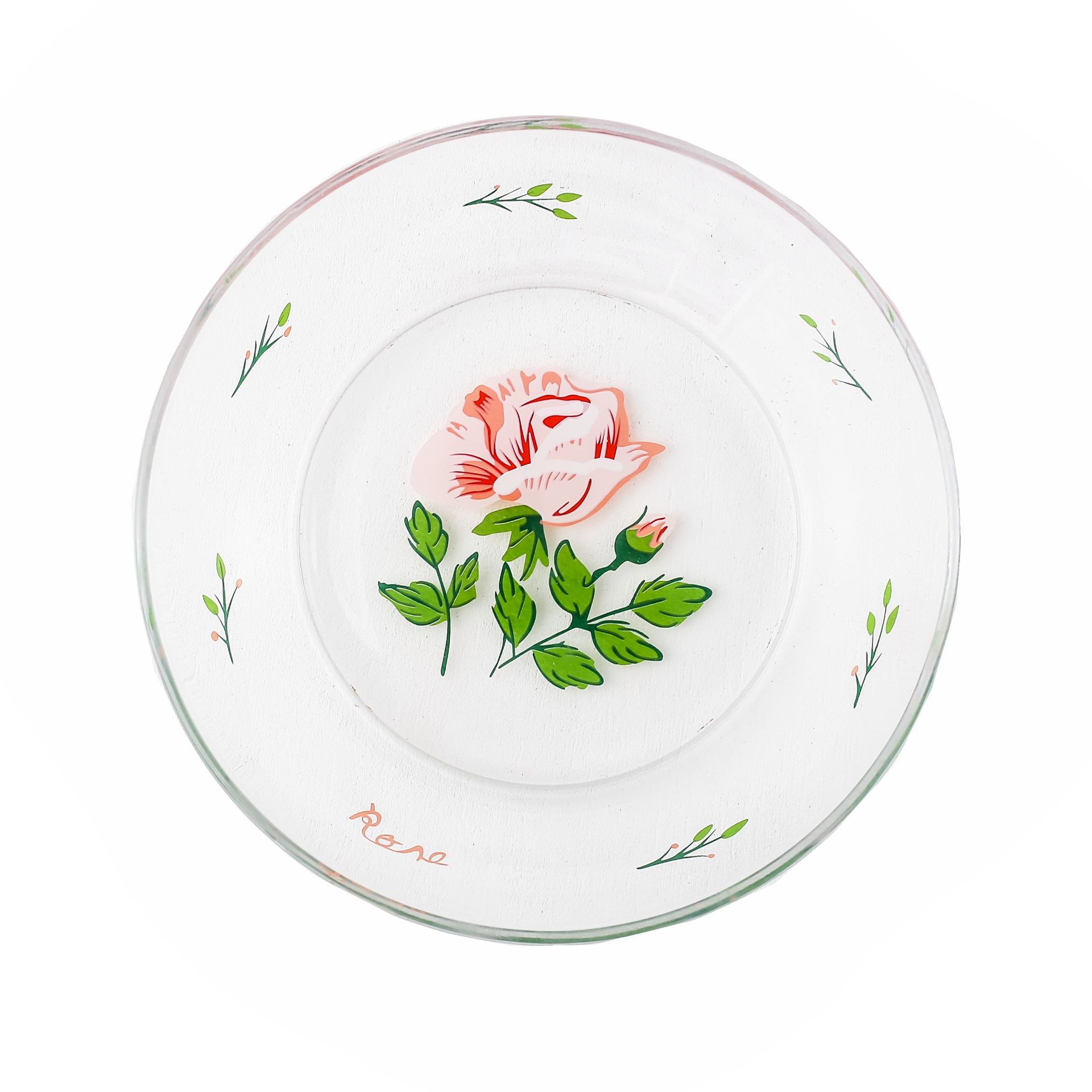 Glass Plate Floral Diner Plate Brand Deep Salad Bowl Ins Glass Bowl Dessrt Snacks Dish