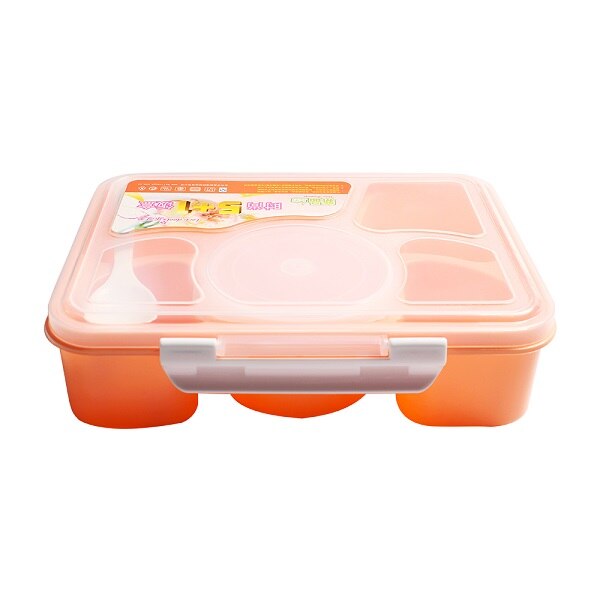 Draagbare Magnetron Kids Lunchbox 5 Compartimenten Met Soepkom Bento Dozen Lekvrije Kinderen Voedsel Container Met lepel: Orange