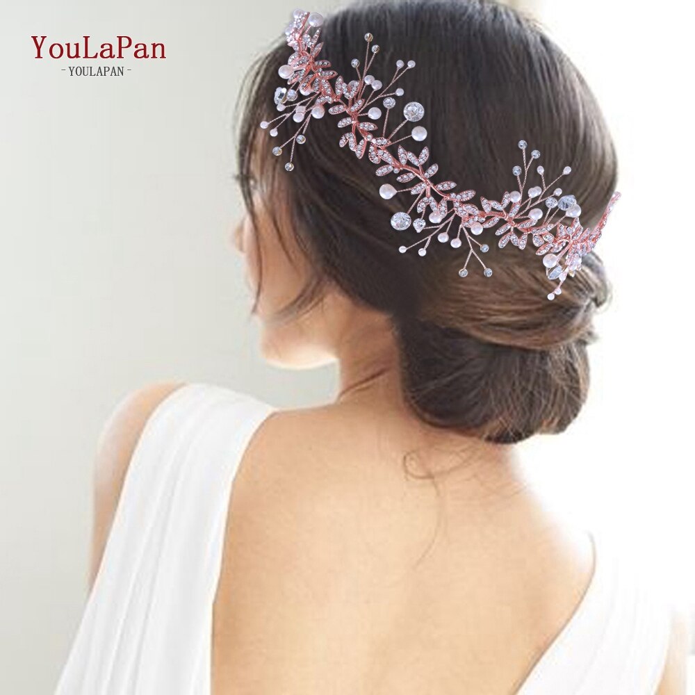 YouLaPan HP233 Wedding Rhinestone Headpieces Bride Hair Accessories Alloy Leaf Wedding Hair Vines Headband Wedding Hair Pieces