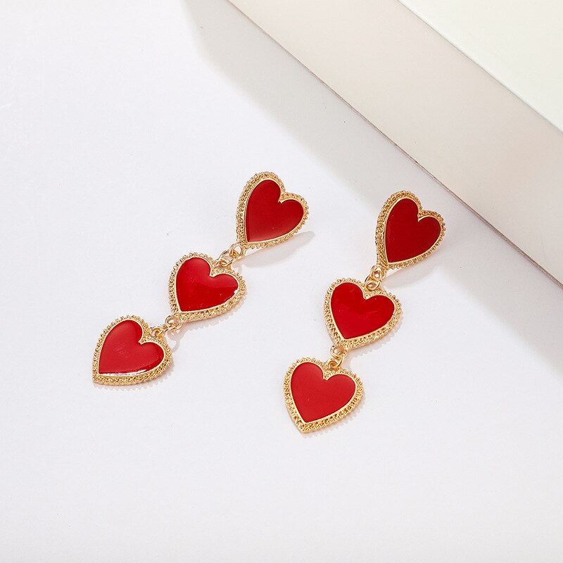 Vintage Bohemian Red Heart-shaped Earrings For Women Gold Punk Dangle Earring Brincos Statement Earings Jewelry Party