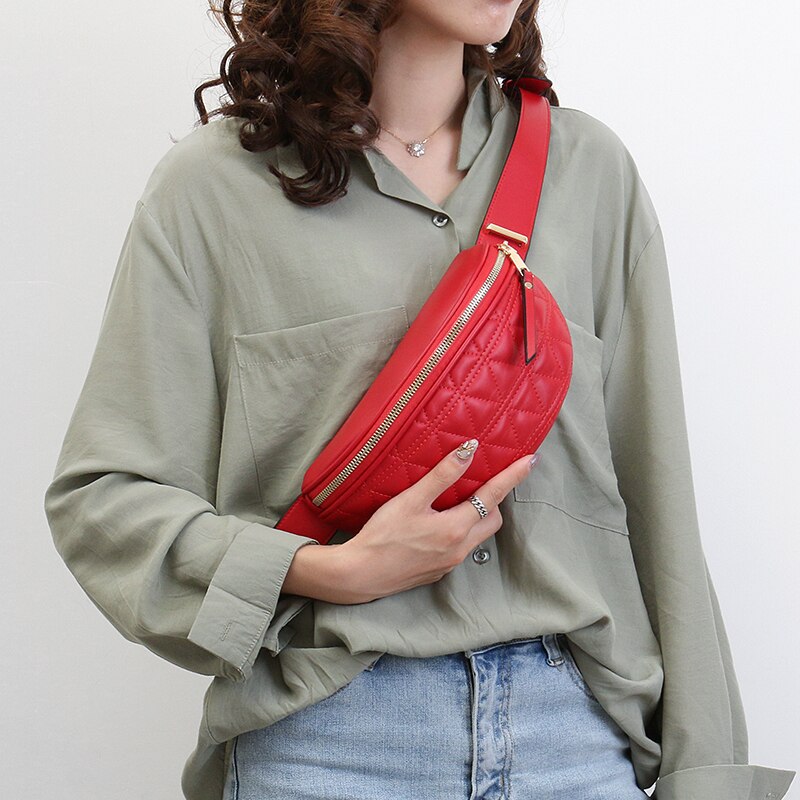 Pu læder fanny packs til kvinder ensfarvet lille sommer talje pakker kvindelige telefon punge dame bryst tasker mini taske: Rød