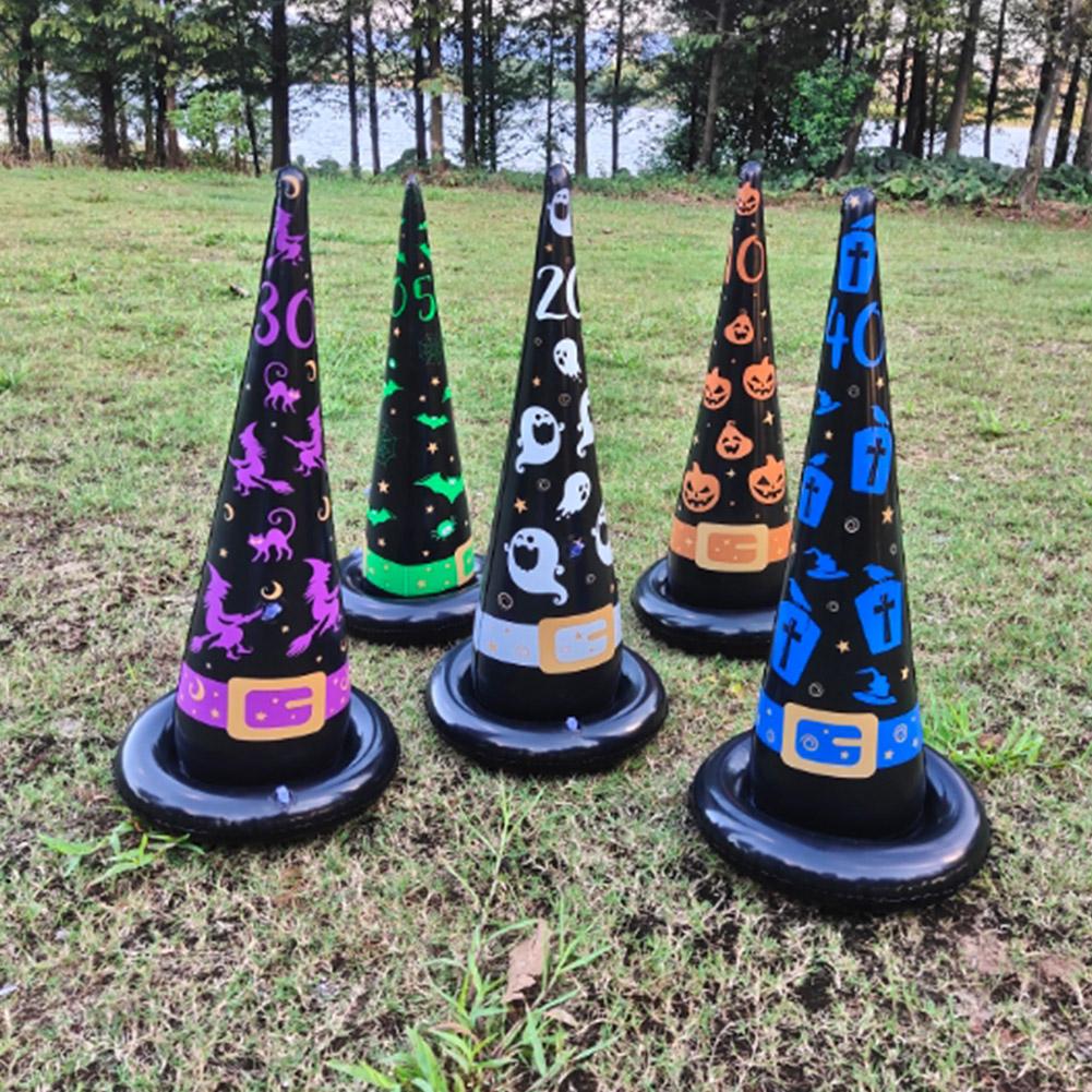 Oppustelig heks hat ring kaste spil til børn halloween fest oppustelig legetøjssæt med oppustelige hekse hatte og ringe til børn annonce