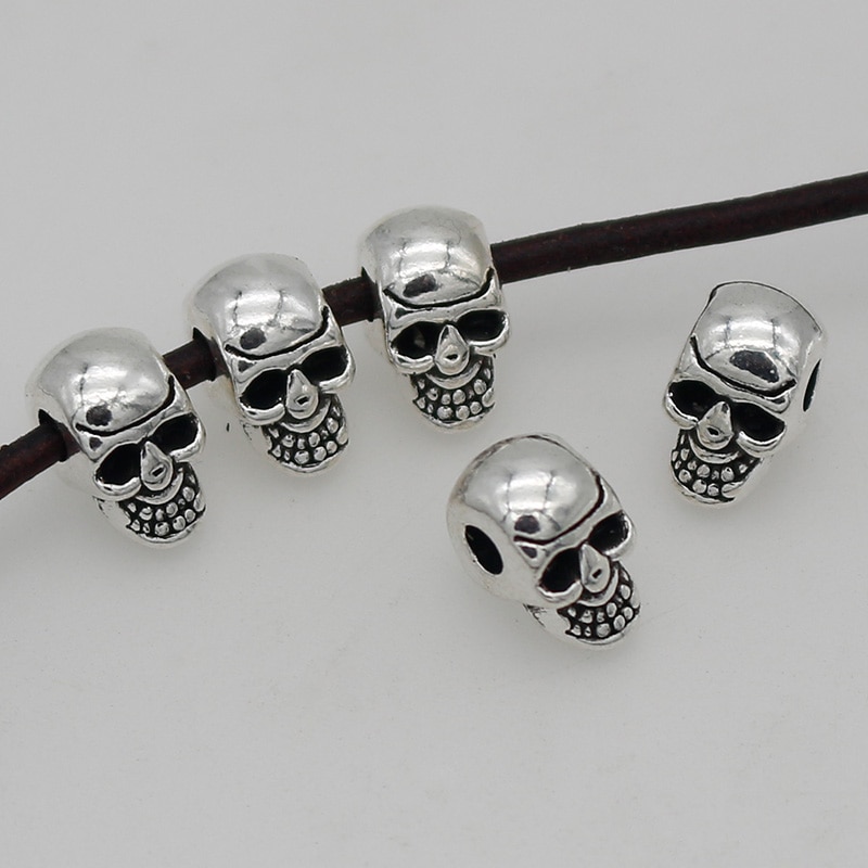 20 stk/parti punk hip-pop antik sølv kranie løse perler 11mm håndlavede armbånd skæg/hår charm space perler gør selv smykker