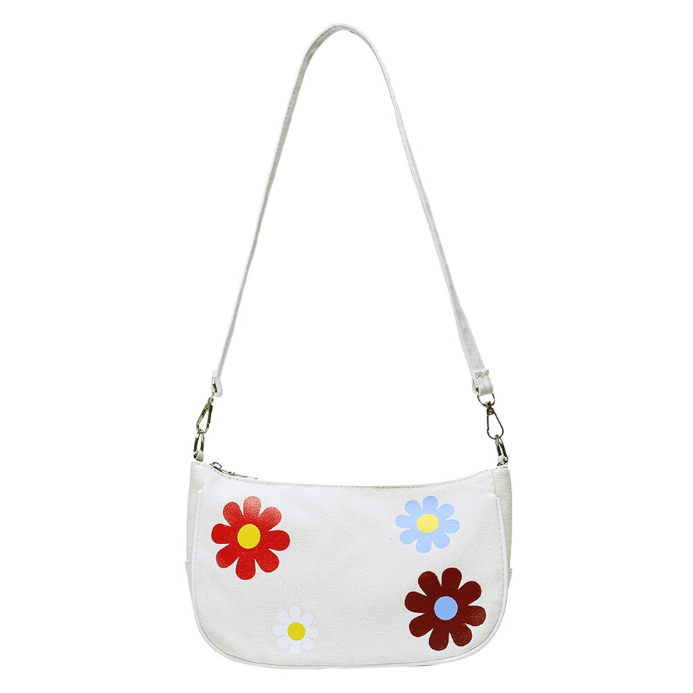 Décontracté toile sac à bandoulière femmes classique Texture délicate Chic fleur PU épissage petite femme pochette de messager: WHITE