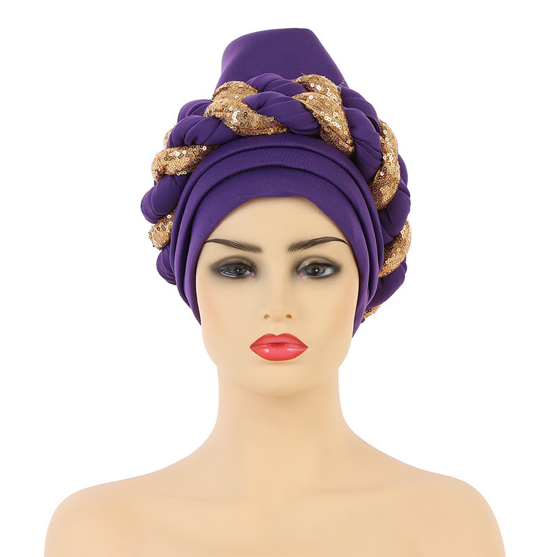 Gorro turbante trenzado de lentejuelas para mujer, tocado africano autogele: Verde