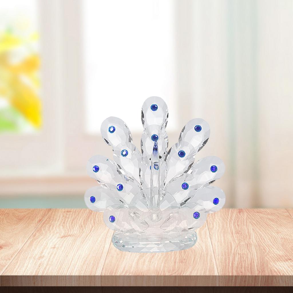 Crystal Peacock Sculpture Statue Figure Collection Desktop Home Office Decor: Blue Mini