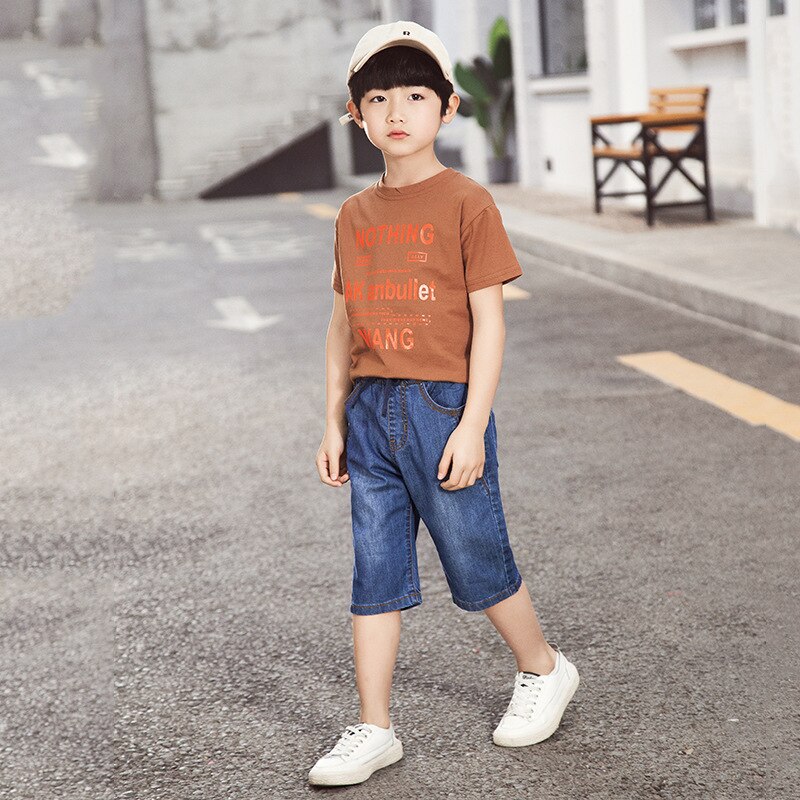 Nuevos pantalones cortos de verano para niños, pantalones Capri de algodón Dennim, pantalones casuales de Jean recortado para niños, Pantalones suaves de tela para Height100-160cm