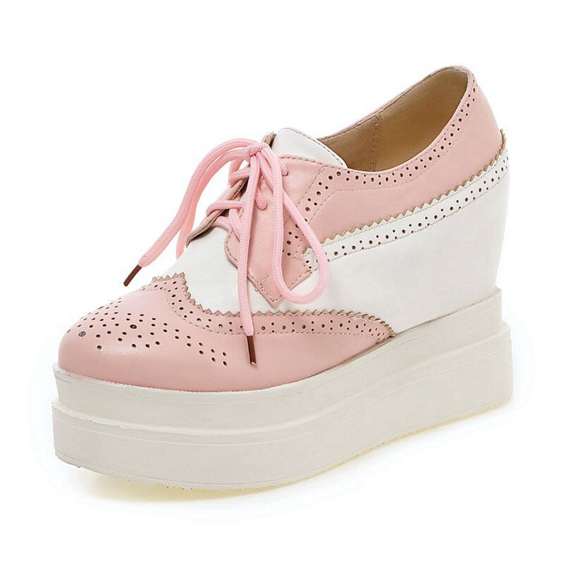 Asileto brogues lady platform pumps snörning creeper oxfords wedge skor för kvinnor vingspets college casual högklackat pumps zapato: Rosa / 3