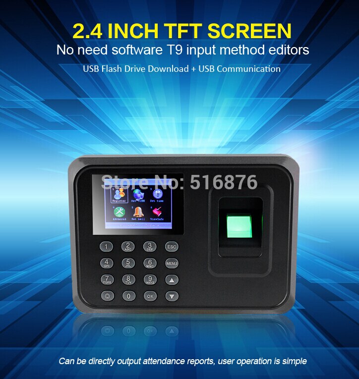 Biometric Fingerprint Time Attendance Time Clock Recorder Employee Digital Electronic Attendance Machine W/ Charger Adapter A5