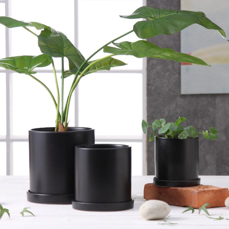 Pot de fleur en céramique conteneur avec plateau Pot de rangement maison vert nordique Pots de plantes pour fleurs Ins décoration de Pot de fleur moderne