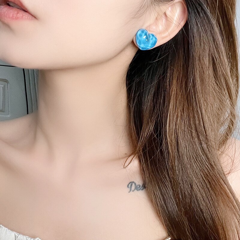 Boucles d'oreilles en acrylique Macaron Transparent, carré irrégulier géométrique, Simple résine pierre en forme de cœur, boucles d'oreilles sans Piercing: heart blue clip