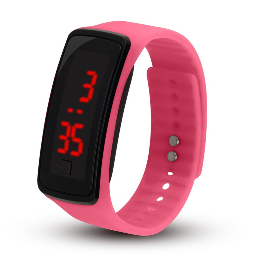 Sport LED Men Women Watches Candy Color Silicone Rubber Touchscreen Digital Watches Waterproof Bracelet Kids Wrist Watch: pink