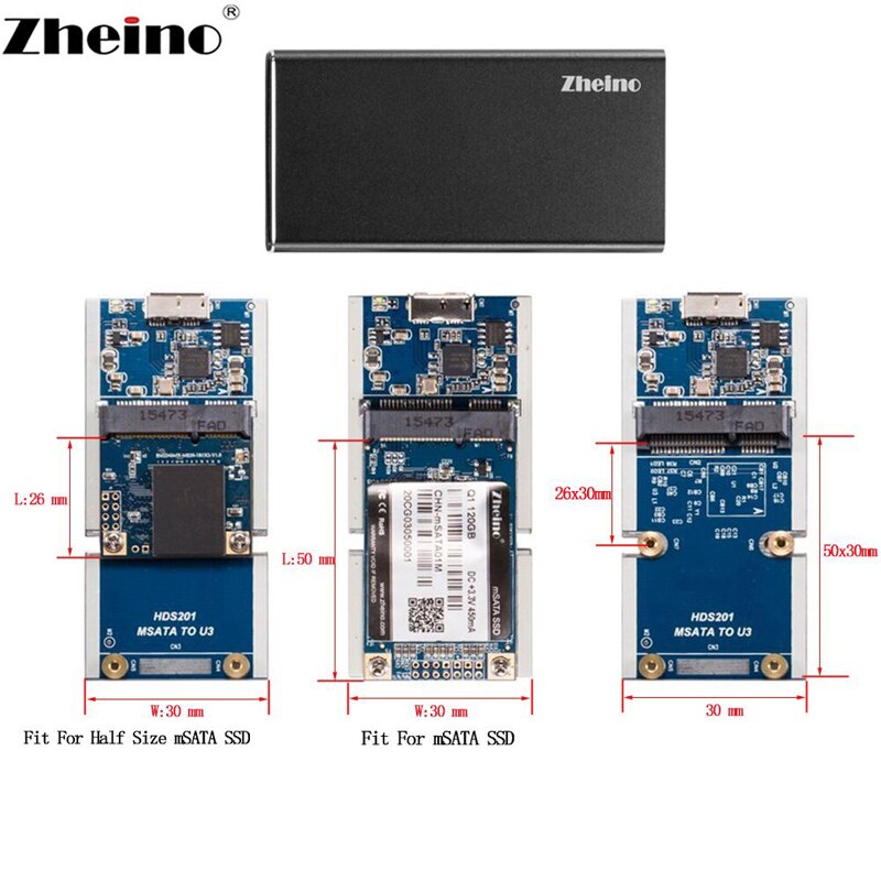 Zheino Usb 3.0 Naar Msata Ssd Mini Case Aluminium Externe Behuizing Voor Msata/Half Size Ssd