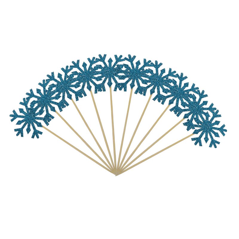50 stuks sneeuwvlok cupcake toppers taartvlaggetjes voor kerstversiering, bruiloft, verjaardag, babyshower benodigdheden: S09