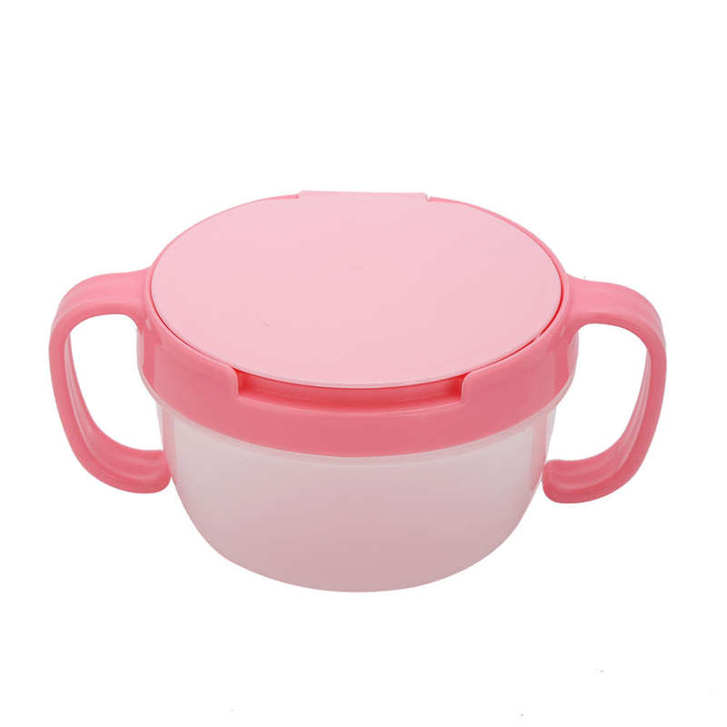 Baby Bowl Children Food Storage BPA Free Dual handle Spill-proof Food Bowl with Flaps Kids Tableware: Pink