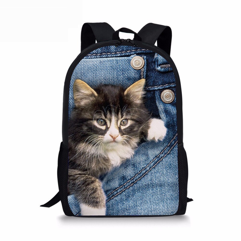 FORUDESIGNS Demin gato mochila para niñas adolescentes niños perros impresión lindo niños mochila mochilas para casuales de las mujeres de mochila: CC2295C