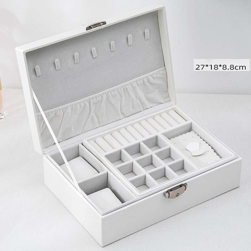 Schmuck Box Kreative Leder Lagerung Ohrring Tragbare Multi-schicht Make-Up Box PU Uhr Box Halskette Halter: White