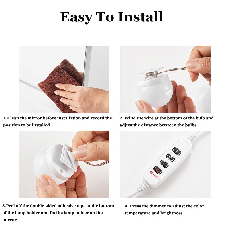 machen-hoch Spiegel LED Licht 4/6/8/10/12/14 Abnehmbare Lampen LED USB Kosmetik Spiegel Lampe Dressing Tabelle Eitelkeit Lichter