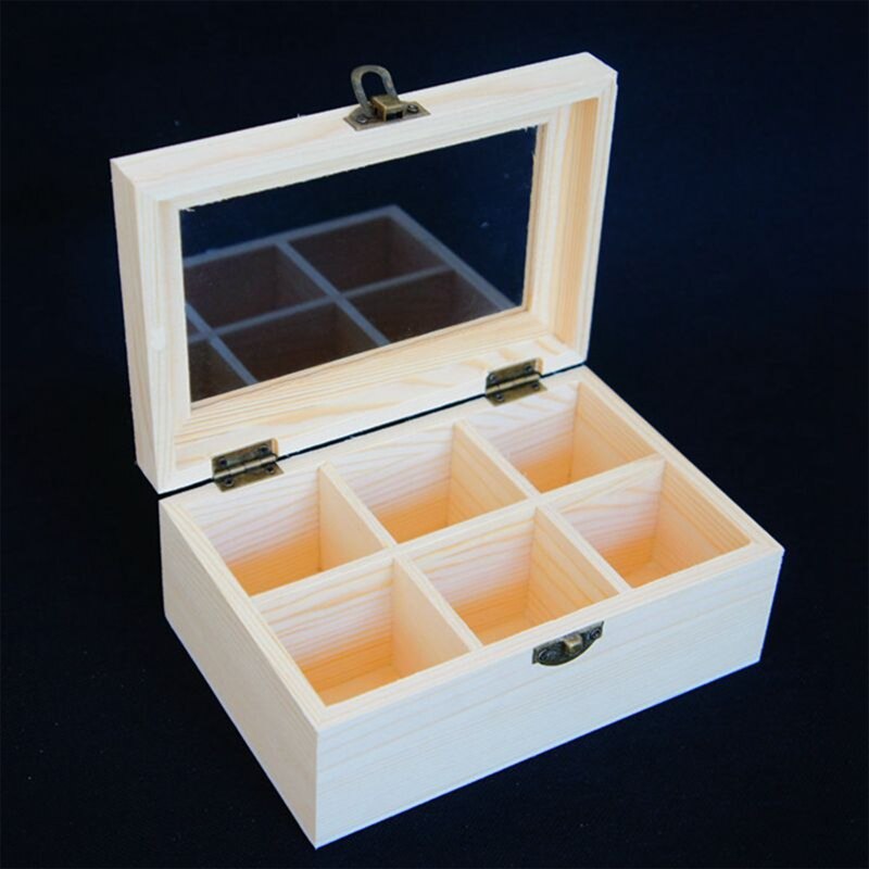 Wood Tea Bag Storage Chest, Multipurpose Organization Display Box with Clear Lid