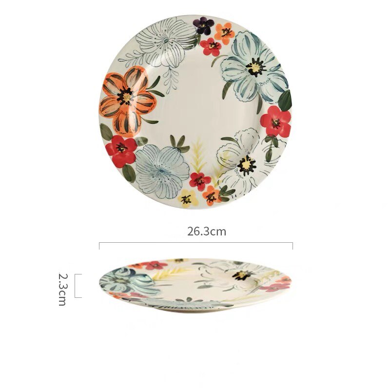 Flower Blooming Ceramic Dinnerware Set Personality Bowl Fish Plate Saucer 6/8/10 Inch Plate Double Ear Noodle Soup Bowl: 10inch plate