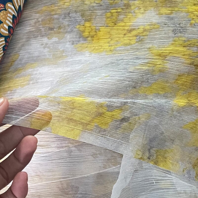 European and American Brand Digital Printing Silk Shunyu Linen Dreamy Yellow Small Flower Advanced Clothing Fabric