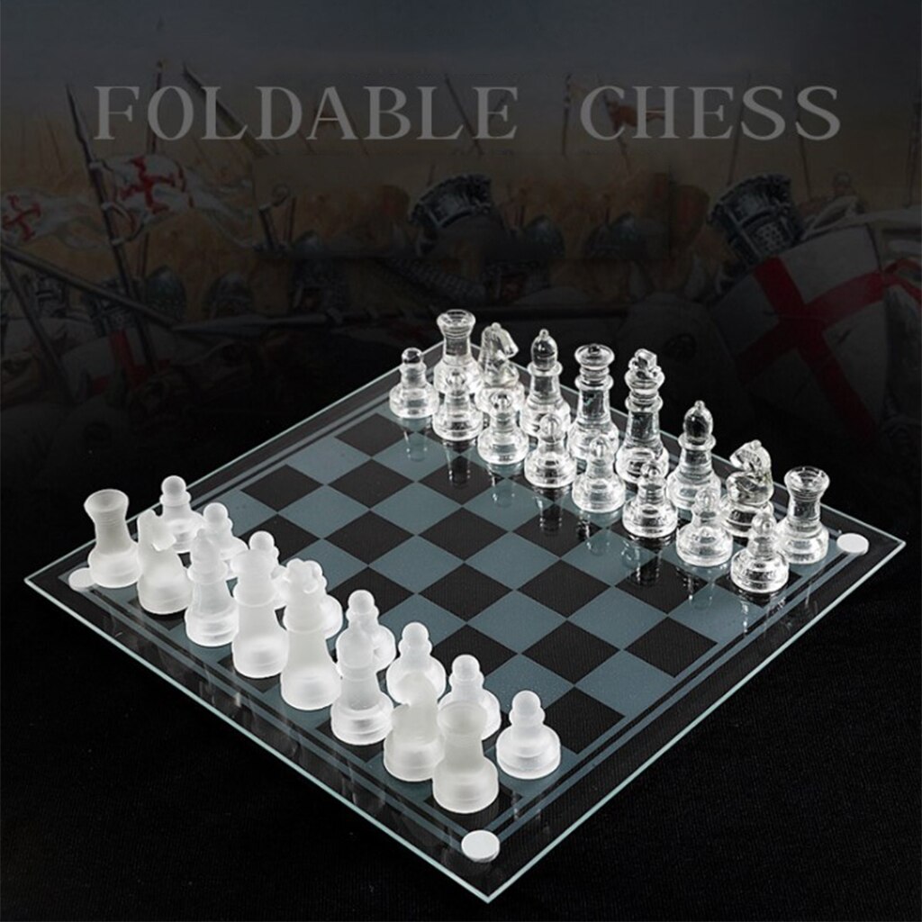 Jeu d&#39;échecs en cristal pour adulte, comprend un plateau d&#39;échecs en verre givré/poli et 32 pièces d&#39;échecs: Default Title