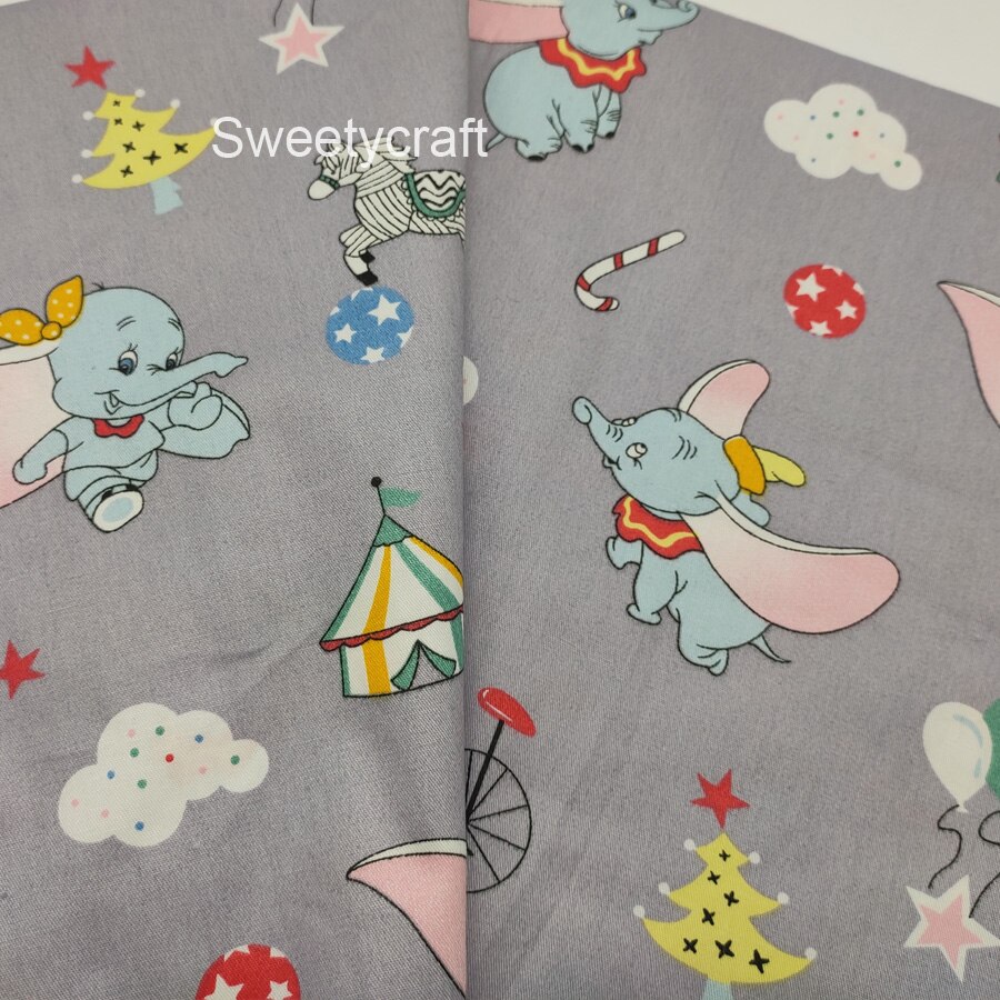 Tissu en sergé de coton par demi-mètre tissu imprimé éléphant volant pour bricolage couture Patchwork robe de poupée bébé masques de lit Textile à la maison