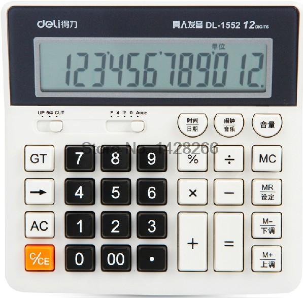 Ordenador de voz Deli 1552, 12 teclas de ordenador, Calculadora financiera grande dedicada, 1 unidad: Blanco