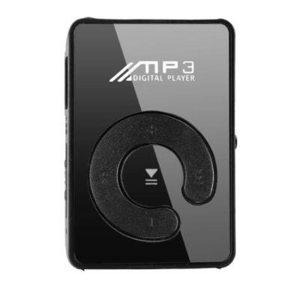 Portable Mini Mirror Clip MP3 Player Music Media Support Micro SD TF Card Hifi MP3 for Outdoor Sports Lithium Battery: Black / 8GB