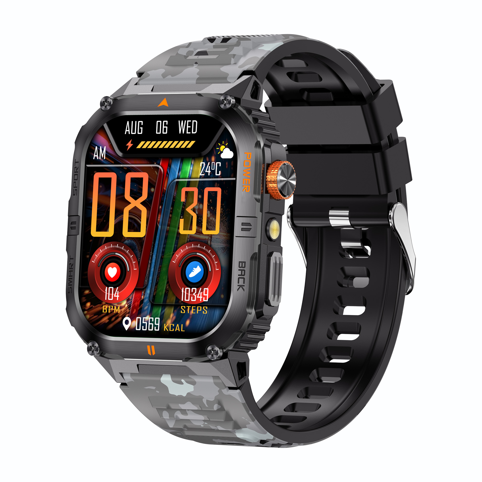 Orologio intelligente per sport all'aria aperta Schermo HD da 2,0 pollici Torcia a LED Bluetooth Orologio intelligente parlante YK12 per uomo Donna Regali di festa: Grigio