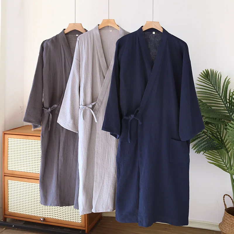 Japansk kimono-badekåpe sommerstil bomullsnattkjole for par hjemmeservice kvinnelig tynn stor størrelse herrekimonokåpe