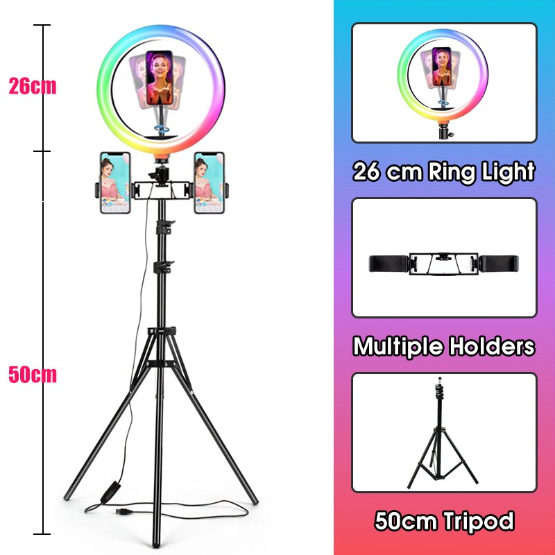 10 Inch RGB LED Ring Light - Dimmable Camera Lamp with Tripod Stand for Photo Video Studio: Light Yellow