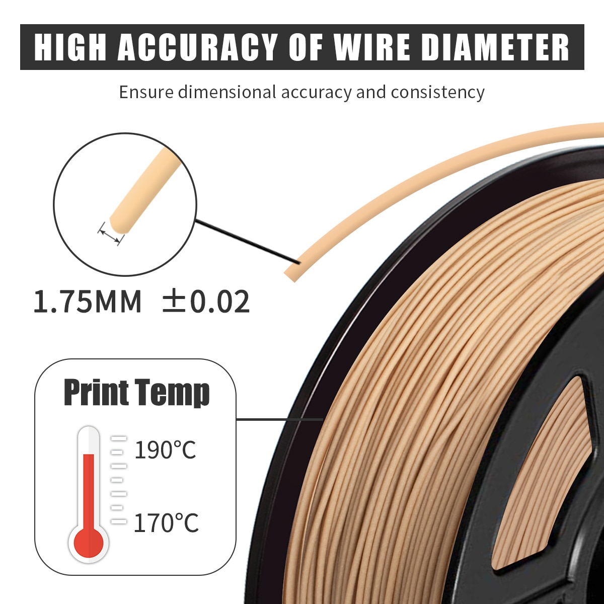 AW HOLZ PLA 1kg 1,75mm 3D Drucker Filament Textur Durchmesser Toleranz +/-0,02mm 100% Keine blasiert Umweltfreundliche 3D Druck Material