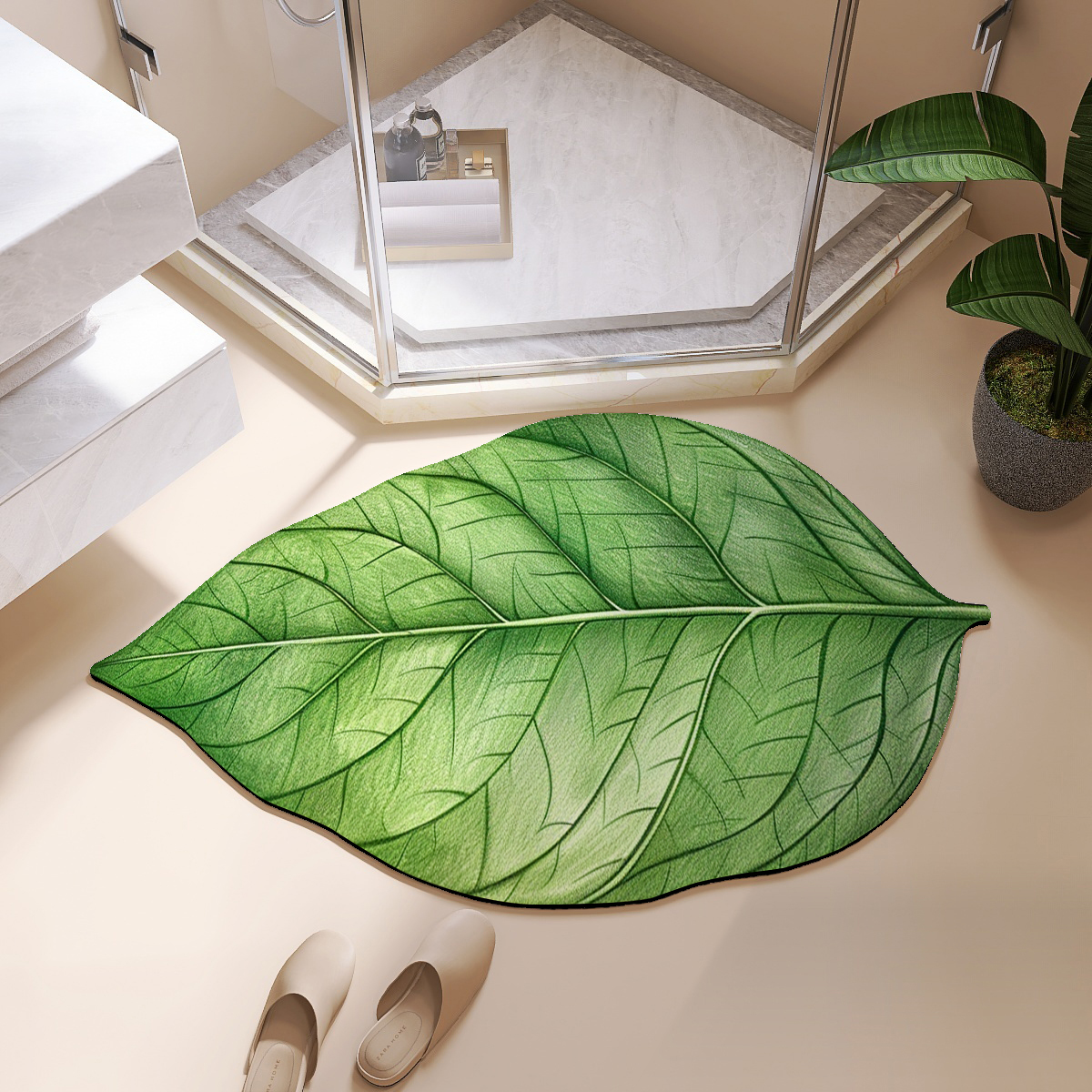 Leaf Shape Diatomite Bath Mat Bathroom Absorbent Floor Foot Mats Toilet Carpet Non-slip Shower Rug Bathtub Accessories Washable: 400MMx800MM