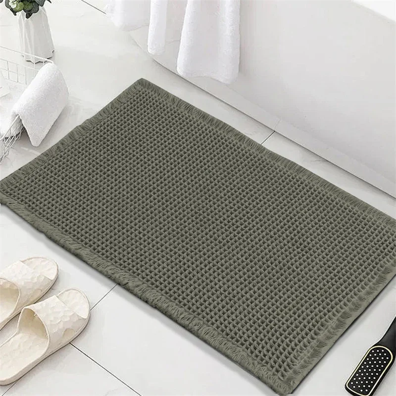 Waffle Non-Slip Bath Mat Bathroom Super Absorbent Carpet Non-Slip Shower Rugs with Tassels Bathtub Beside Rug Entrance Doormat: Red / 400MMx1000MM