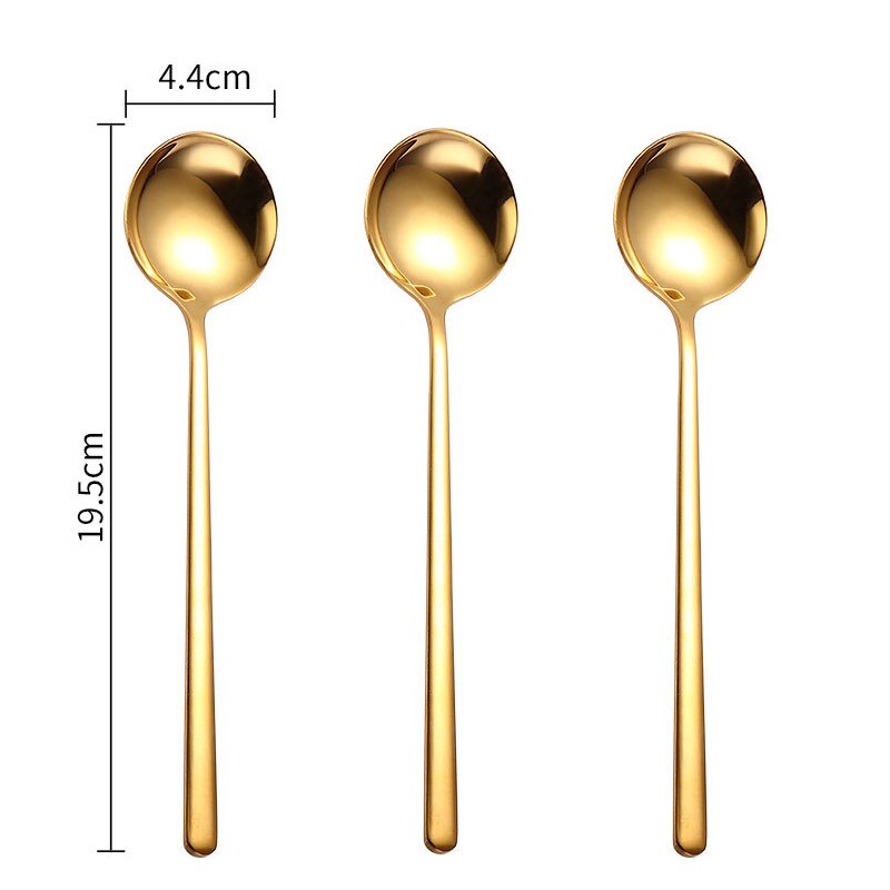 Ensemble de cuillères à thé à Long manche en or, 3 pièces, cuillères à thé en acier inoxydable de alimentaire, pour Dessert, café et crème glacée, accessoires de cuisine: 3pcs gold