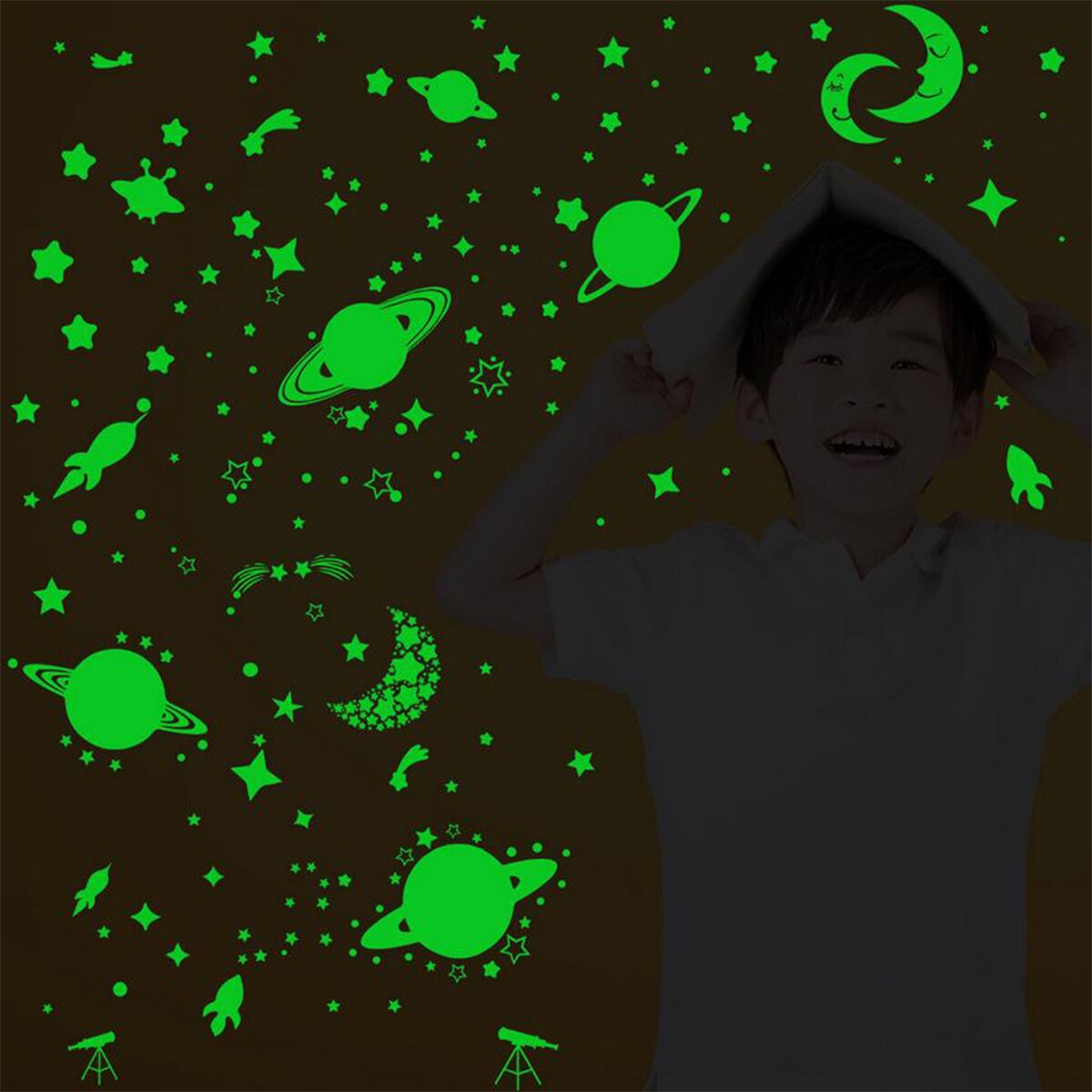 Pegatinas brillantes en la oscuridad estrellas luminosas galaxia planetas adhesivos de pared calcomanías para techo dormitorio decoración del hogar