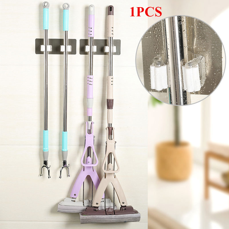 Wall Mounted Hanger Removable Mounted Mop Clip for Tools Shelf for Bathroom Organizer Mop Clamp