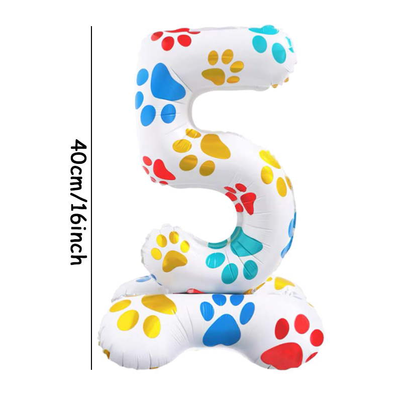 Globos de aluminio con patas de perro y animales para mascotas, globos de pie con números blancos de 16 pulgadas, decoración para de feliz cumpleaños, Baby Shower, 1 ud.: iridescent