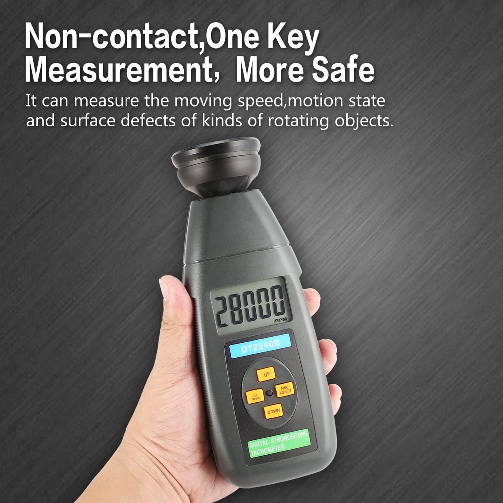 DT2240B Digital LCD Non-Contact Flash Stroboscope Tachometer Photoelectric Revolution Meter Speedometer Tester 60~40000RPM