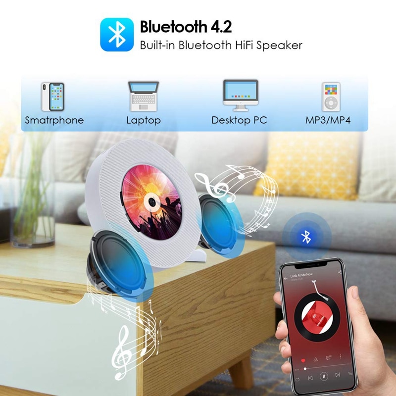 Reproductor de DVD portátil con salida HDMI 1080P, reproductor de CD montable en la pared con Control remoto para altavoces HiFi integrados en el hogar FM Radi