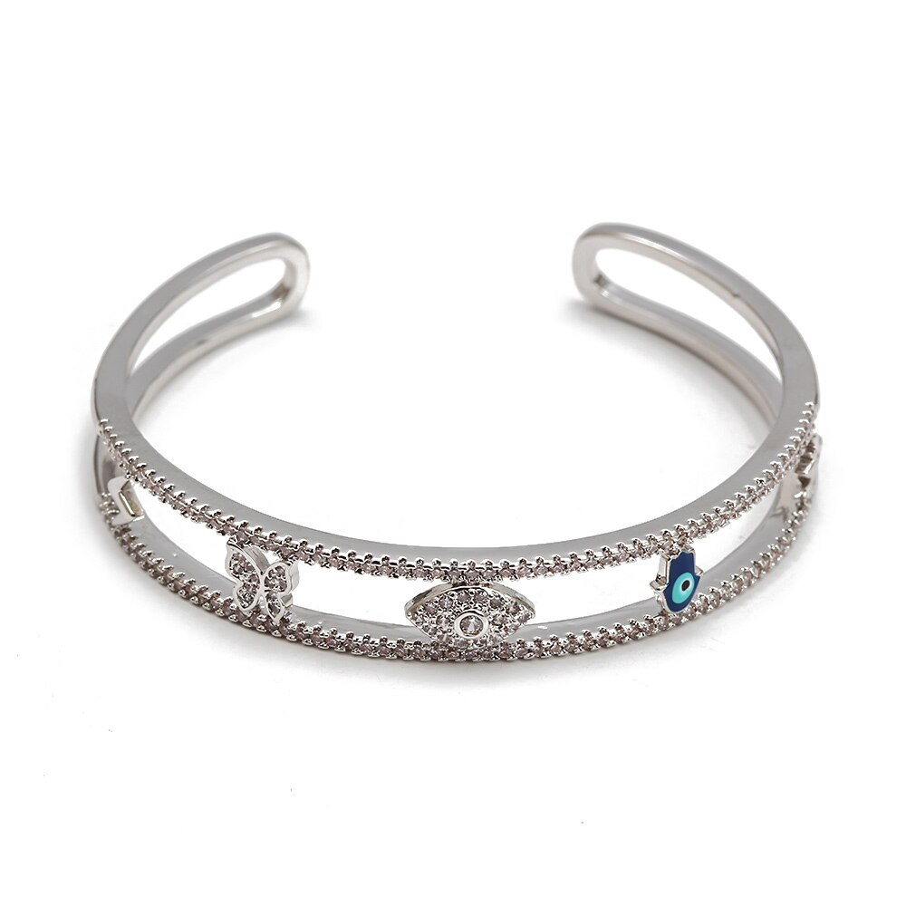 Lucky Eye Goud Kleur Bangle Open Manchet Armband Evil Eye Vlinder Hart Fatima Hamsa Hand Armband Voor Vrouwen Meisjes Sieraden BD241: 6